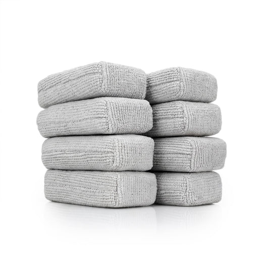 Éponge Applicateur Pearl Ice Grey, lot de 8, de The Rag Company : huit applicateurs mousse en microfibre pearl weave pour coatings céramiques, cires et sealants